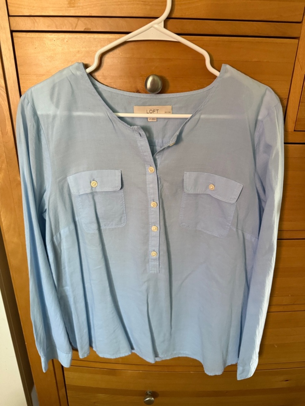 LOFT Pale Blue Button-Front Long Sleeve Blouse